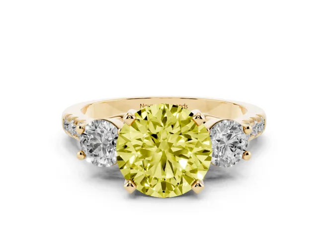 Round Three-Stone Engagement Ring Setting for a Fancy Yellow Lab-Grown Diamond | Yellow Gold