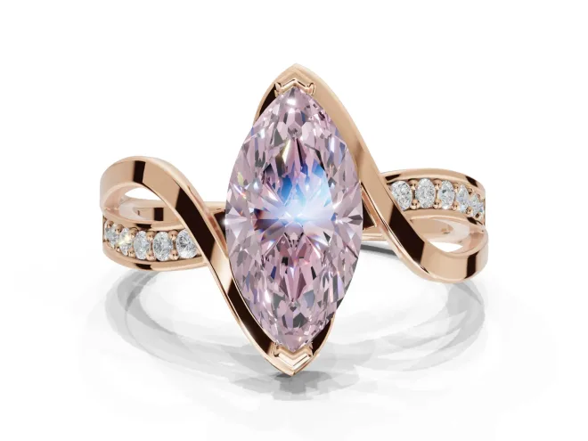 Marquise Bypass Solitaire Engagement Ring Setting for a Fancy Pink Lab-Grown Diamond | Pavé Strands | Rose Gold