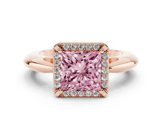 Princess Cut Halo Engagement Ring Setting for a Fancy Pink Lab-Grown Diamond | Plain Tapered Band | Rose Gold