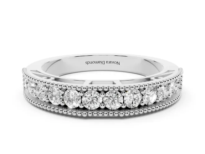 Round Lab-Grown Diamond Milgrain Wedding Band | Scroll Openwork Gallery | Sterling Silver