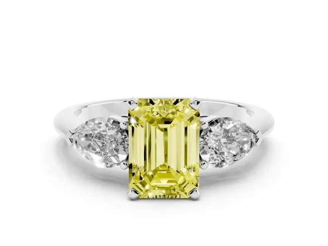 Emerald Cut 3-Stone Engagement Ring Setting for a Fancy Yellow Lab-Grown Diamond | White Gold