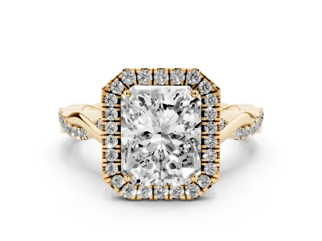 Radiant Cut Halo Engagement Ring Setting | Pavé Twist Band | Yellow Gold