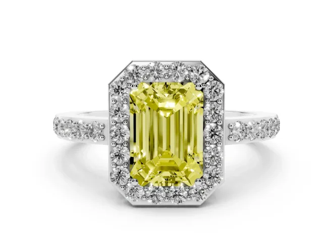 Emerald Cut Halo Engagement Ring Setting for a Fancy Yellow Lab-Grown Diamond | Platinum - Design NV-24751