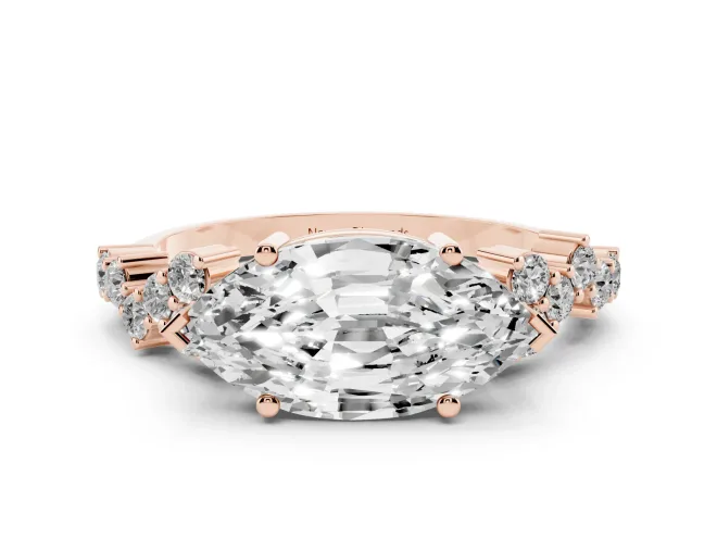 Marquise Cut Diamond Ring Set in Rose gold with Scattered Round Accents