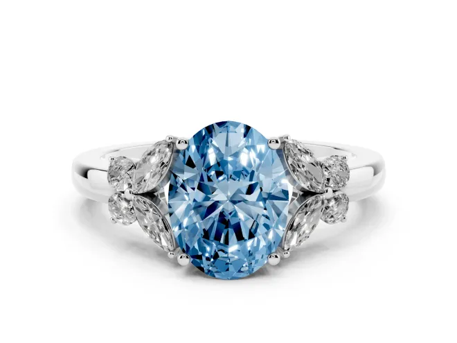 Oval Floral Engagement Ring Setting for a Fancy Blue Lab-Grown Diamond | Petal Shoulders | Platinum