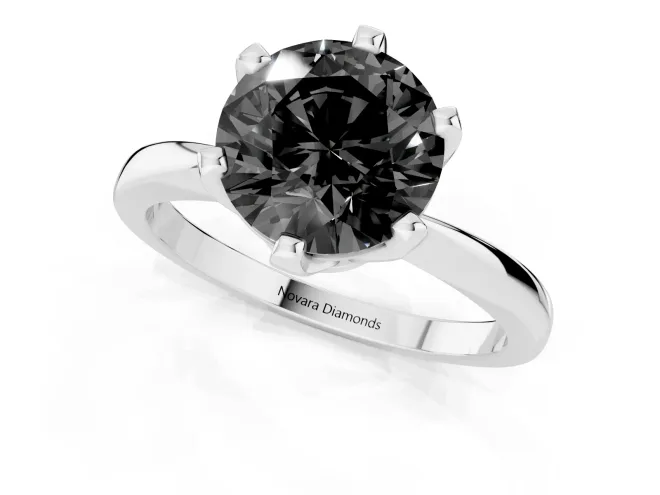 Fancy Black Round Cut Diamond Solitaire Engagement Ring Set in Platinum with Slim Tapered Solitaire Band – second view