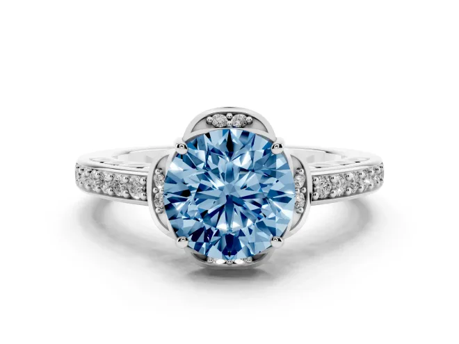 Round Floral Pavé Engagement Ring Setting for a Fancy Blue Lab-Grown Diamond | Platinum