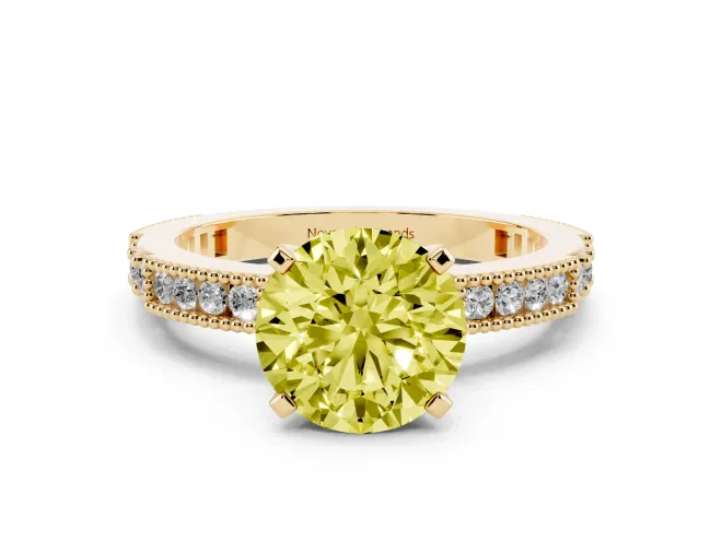 Round Vintage Pavé Engagement Ring Setting for a Fancy Yellow Lab-Grown Diamond | Yellow Gold