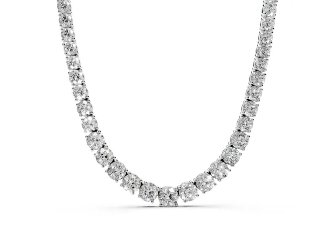 Round Lab-Grown Diamond Graduated Tennis Necklace | Four-Prong Heads | White Gold