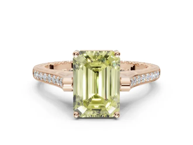 Emerald Cut Vintage Cathedral Engagement Ring Setting for a Fancy Yellow Lab-Grown Diamond | Carved Band | Rose Gold