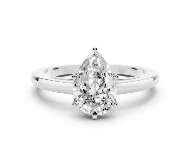 Pear Cut Diamond Solitaire Engagement Ring Set in White gold with Prong Setting on a Classic Band