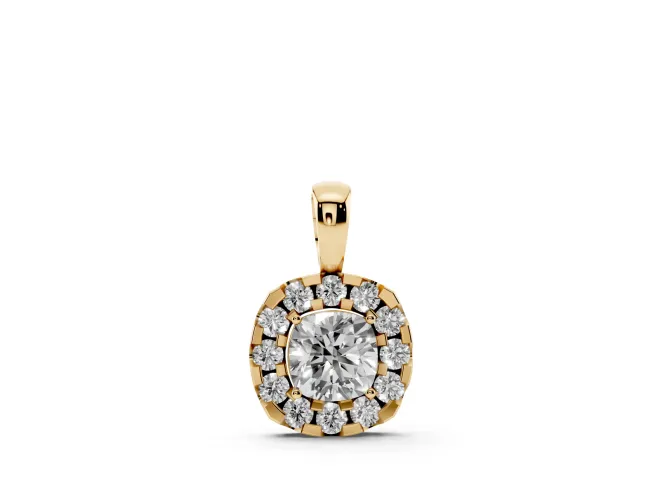 Cushion Cut Lab-Grown Diamond Halo Pendant Necklace | Polished Bail | Yellow Gold