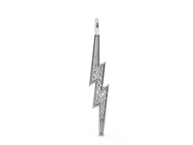 Round Lab-Grown Diamond Pavé Lightning Bolt Pendant Necklace | Polished Rim | White Gold