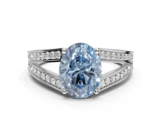 Oval Split Shank Pavé Engagement Ring Setting for a Fancy Blue Lab-Grown Diamond | Sterling Silver
