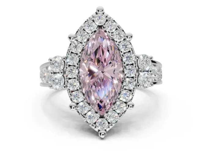 Marquise Halo Engagement Ring Setting for a Fancy Pink Lab-Grown Diamond | Graduated Channel Band | White Gold