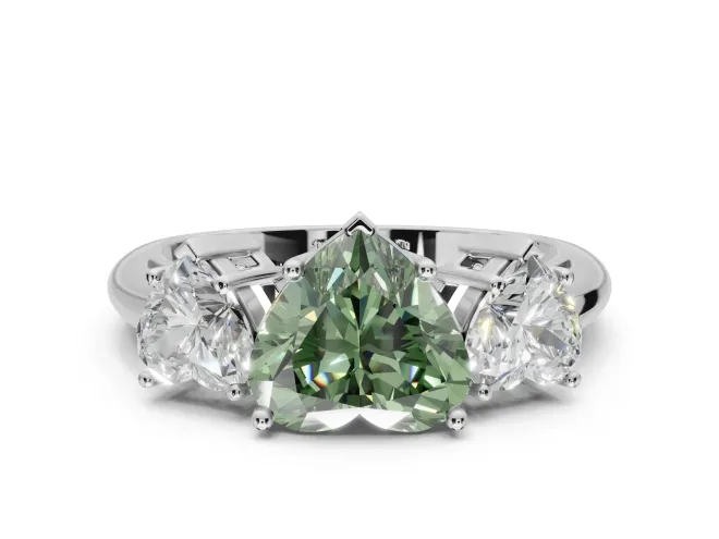 Heart-Shaped Three Stone Engagement Ring Setting for a Fancy Green Lab-Grown Diamond | Plain Band | White Gold