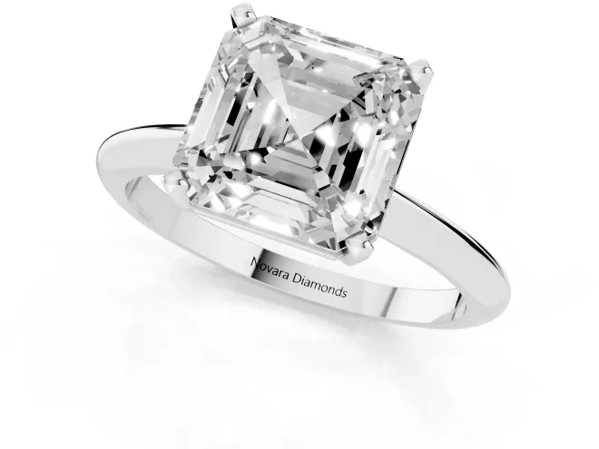 Asscher Cut Diamond Solitaire Ring Set in White gold with Prong Setting on a Plain Round Band – second view