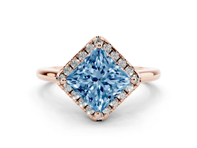 Princess Cut Halo Engagement Ring Setting for a Fancy Blue Lab-Grown Diamond | Plain Polished Band | Rose Gold