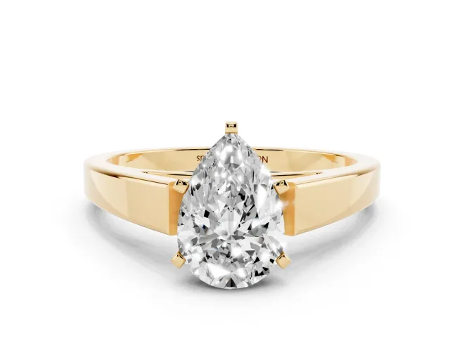 Pear-Shaped Cathedral Solitaire Engagement Ring Setting | Tapered Band | Yellow Gold