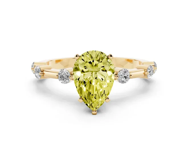 Pear-Shaped Bar Set Engagement Ring Setting for a Fancy Yellow Lab-Grown Diamond | Yellow Gold
