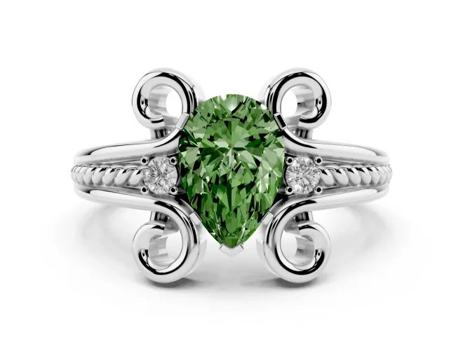 Pear-Shaped Scroll Engagement Ring Setting for a Fancy Green Lab-Grown Diamond | White Gold