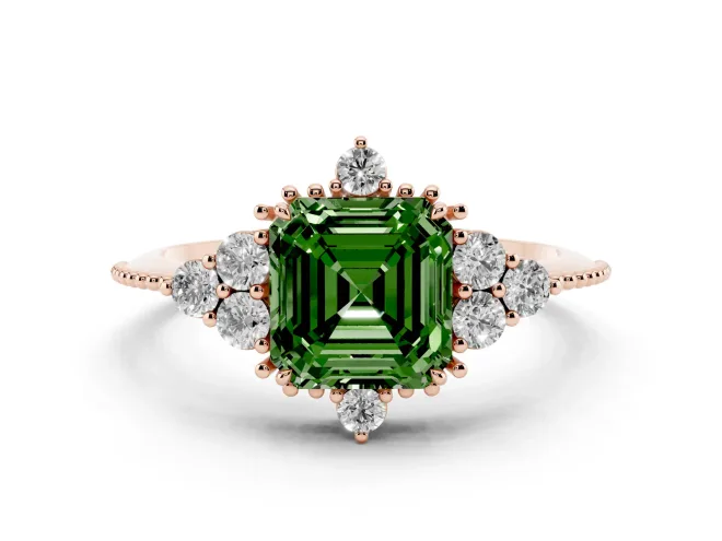 Asscher Cut Cluster Engagement Ring Setting for a Fancy Green Lab-Grown Diamond | Rose Gold