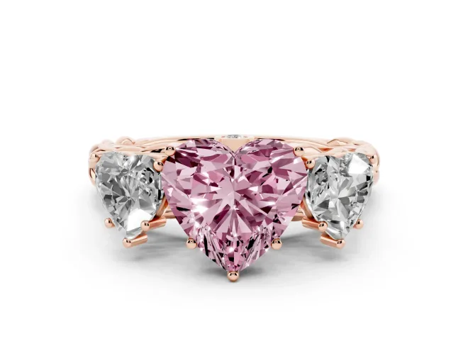 Heart-Shaped Three Stone Engagement Ring Setting for a Fancy Pink Lab-Grown Diamond | Braided Band | Rose Gold