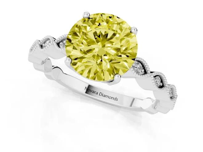 Fancy Yellow Round Cut Diamond Solitaire Ring Set in Silver with Infinity Twist Pavé Band – second view