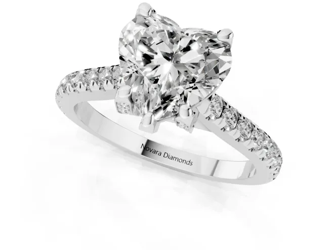 Heart Cut Diamond Solitaire Ring Set in Silver with Brilliant Pavé Band and Prong Setting – second view