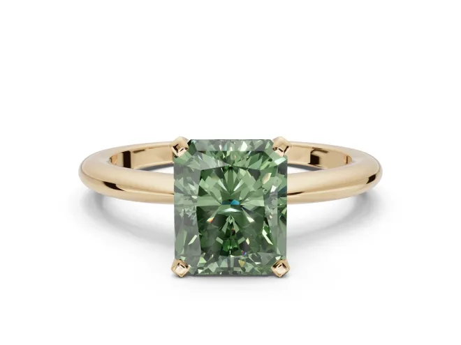Radiant Cut Solitaire Engagement Ring Setting for a Fancy Green Lab-Grown Diamond | Tapered Plain Band | Yellow Gold