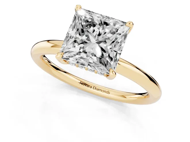 Princess Cut Diamond Solitaire Ring Set in Yellow gold with Thin Band and Prong Setting – second view