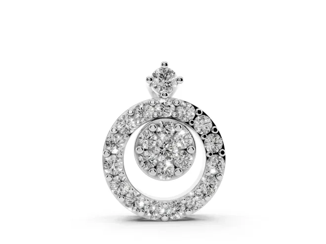 Round Lab-Grown Diamond Offset Cluster Circle Pendant | Pavé Outline | Sterling Silver