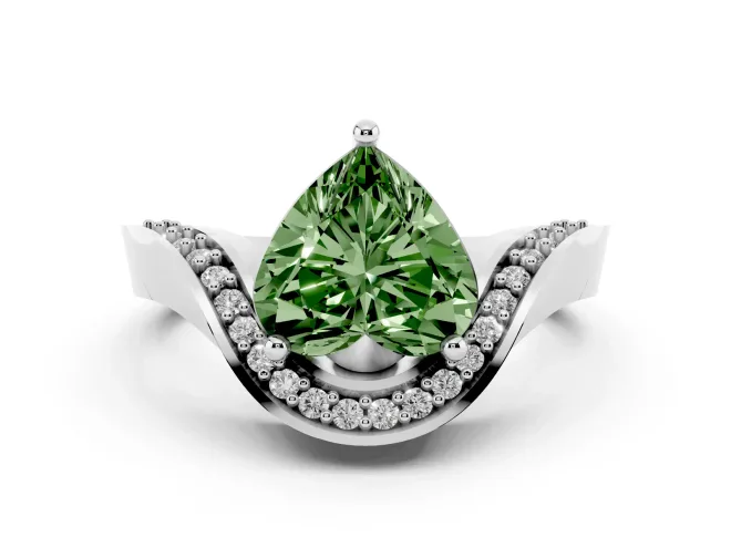 Heart-Shaped Bypass Engagement Ring Setting for a Fancy Green Lab-Grown Diamond | Pavé Ribbon | Sterling Silver