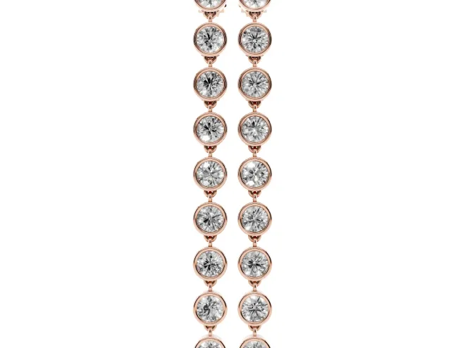 Round Lab-Grown Diamond Bezel Station Drop Earrings | Nine Linked Bezels | Rose Gold