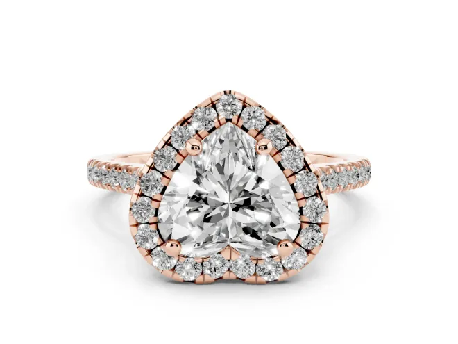 Heart Cut Diamond Cushion Halo Ring Set in Rose gold with Pavé Band