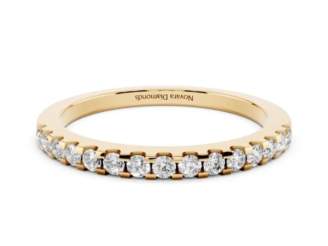 Round Lab-Grown Diamond Pavé Half Eternity Wedding Band | Low Shared Prongs | Yellow Gold