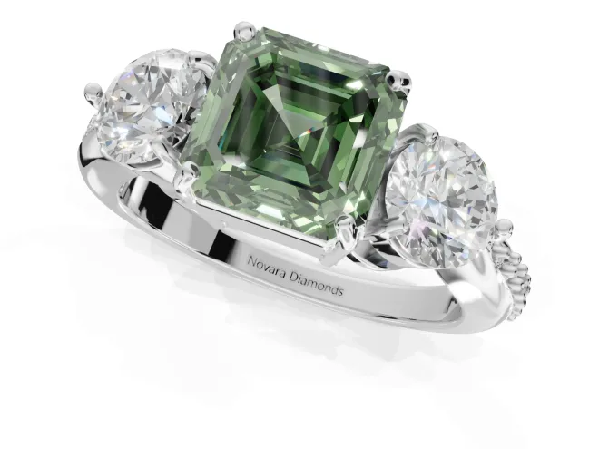 Asscher Cut Engagement Ring Setting for a Fancy Green Lab-Grown Diamond | Sterling Silver - Design NV-24901 – second view