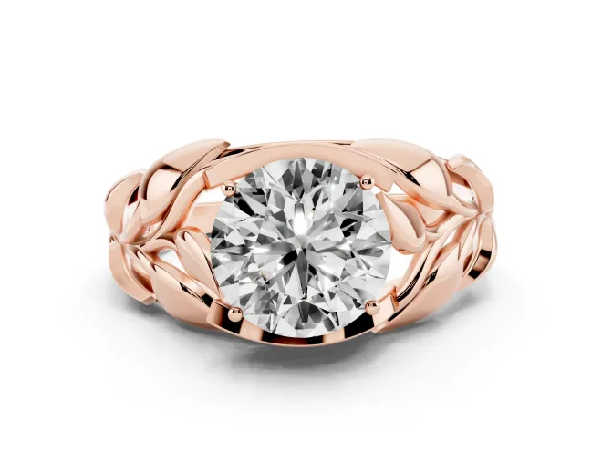 Round Leaf Bypass Engagement Ring Setting | Pave Leaf Accents | Rose Gold
