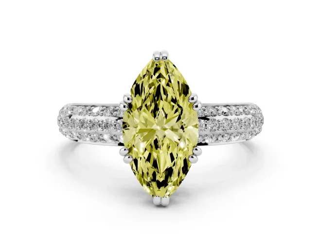 Marquise Three Row Pavé Engagement Ring Setting for a Fancy Yellow Lab-Grown Diamond | Platinum