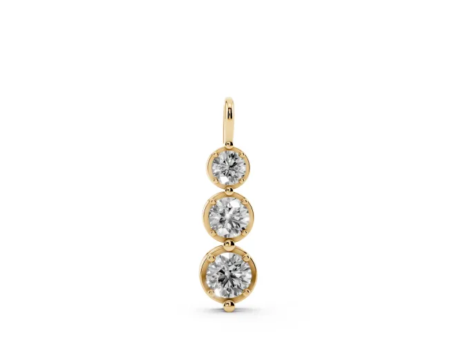 Round Lab-Grown Diamond Three-Stone Drop Pendant Necklace | Linked Cup Settings | Yellow Gold