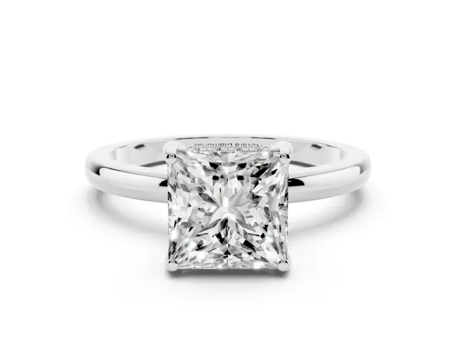 Princess Cut Diamond Solitaire Ring Set in Platinum with Plain Band and Prong Setting