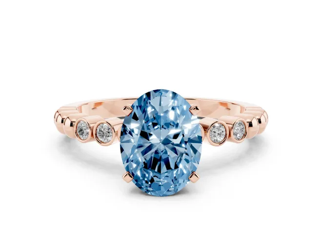 Oval Beaded Solitaire Engagement Ring Setting for a Fancy Blue Lab-Grown Diamond | Rose Gold