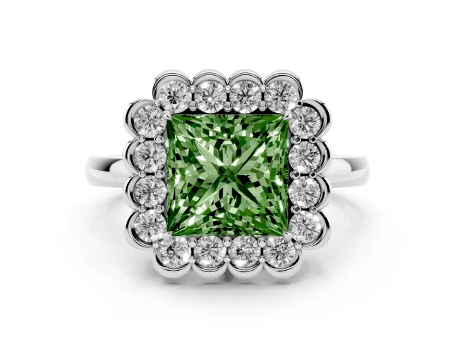 Princess Cut Halo Engagement Ring Setting for a Fancy Green Lab-Grown Diamond | White Gold - Design NV-24719