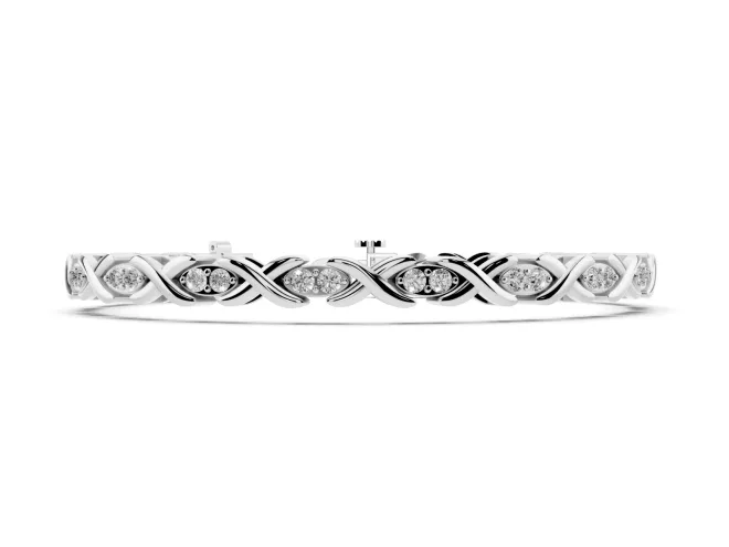 Round Lab-Grown Diamond X-Link Tennis Bracelet | Paired Stones in Pointed Ovals | Sterling Silver