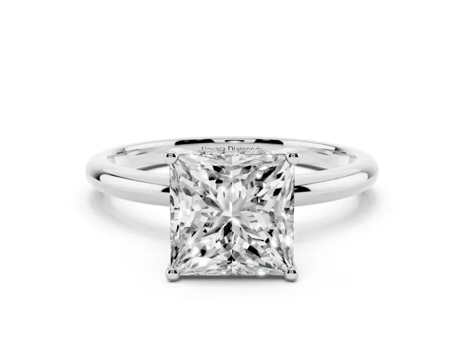 Princess Cut Micro-Prong Hidden Halo Engagement Ring Setting | Plain Band | Platinum