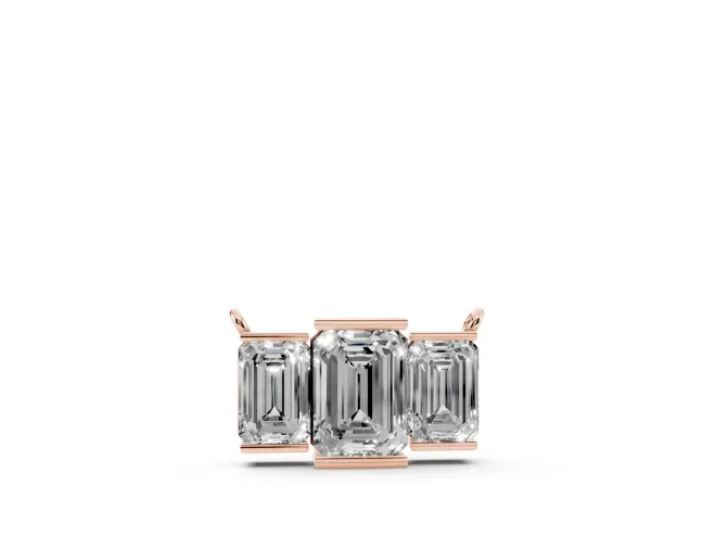 Emerald Cut Lab-Grown Diamond Three-Stone Bar Pendant Necklace | Bar Prong Ends | Rose Gold