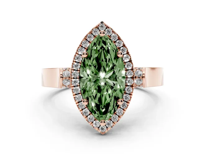 Marquise Halo Engagement Ring Setting for a Fancy Green Lab-Grown Diamond | Pavé Panel Shoulders | Rose Gold