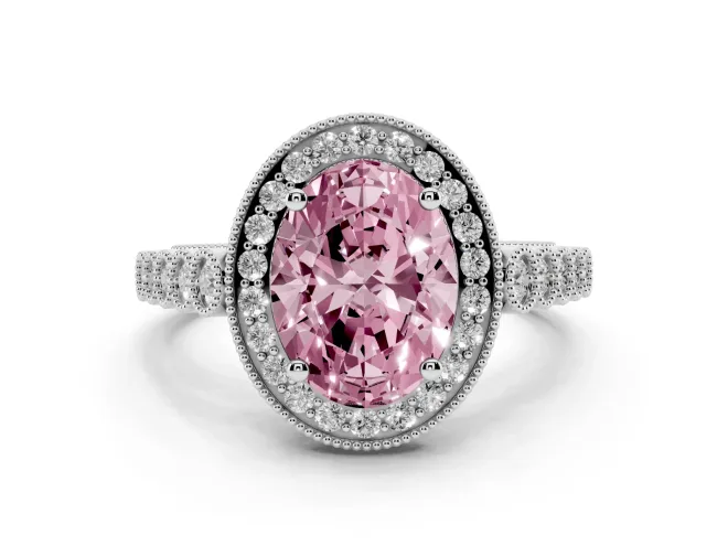 Oval Graduated Milgrain Halo Engagement Ring Setting for a Fancy Pink Lab-Grown Diamond | White Gold