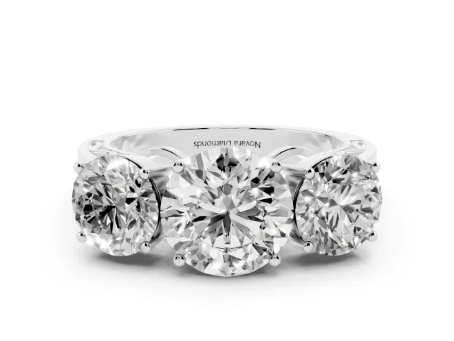 Round Cut Diamond Three-Stone Ring Set in Silver with Textured Band