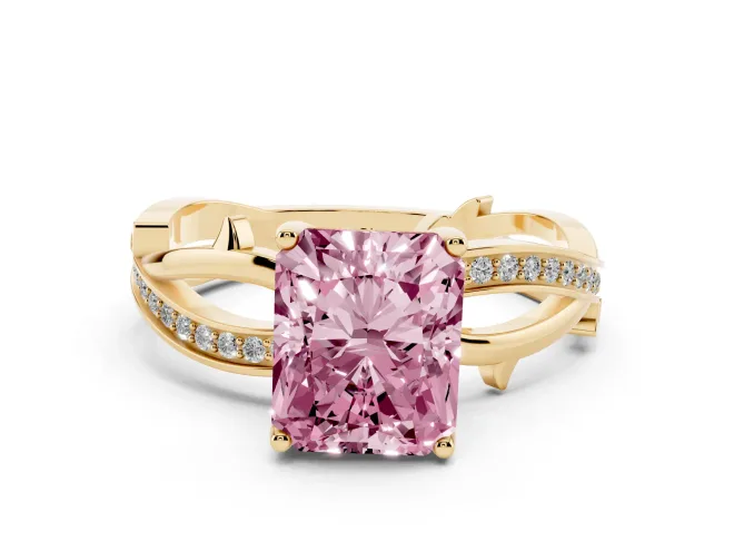 Radiant Cut Twisted Engagement Ring Setting for a Fancy Pink Lab-Grown Diamond | Yellow Gold - Design NV-24635